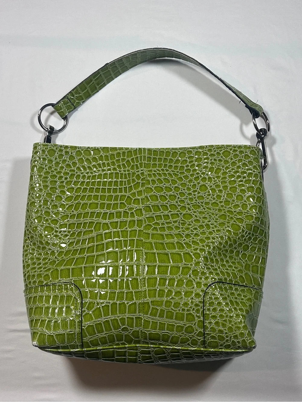 y2k Bueno Green Croc-Embossed Hobo Shoulder Bag